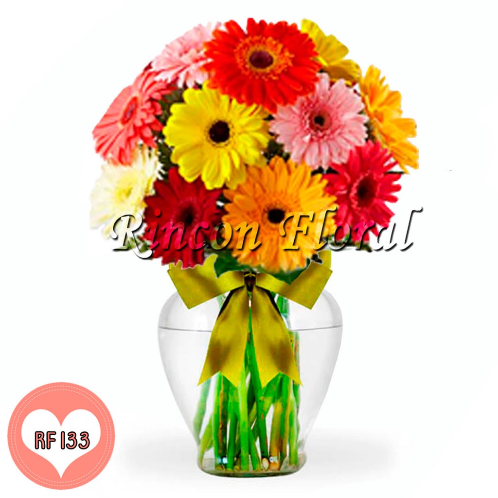 20 Gerberas Multicolor en Jarrón CÓDIGO: RF133 – Rincón Floral