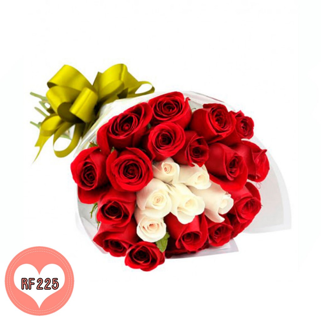 Bouquet 24 Rosas Blancas y Rojas. CODIGO: RF225 – Rincón Floral